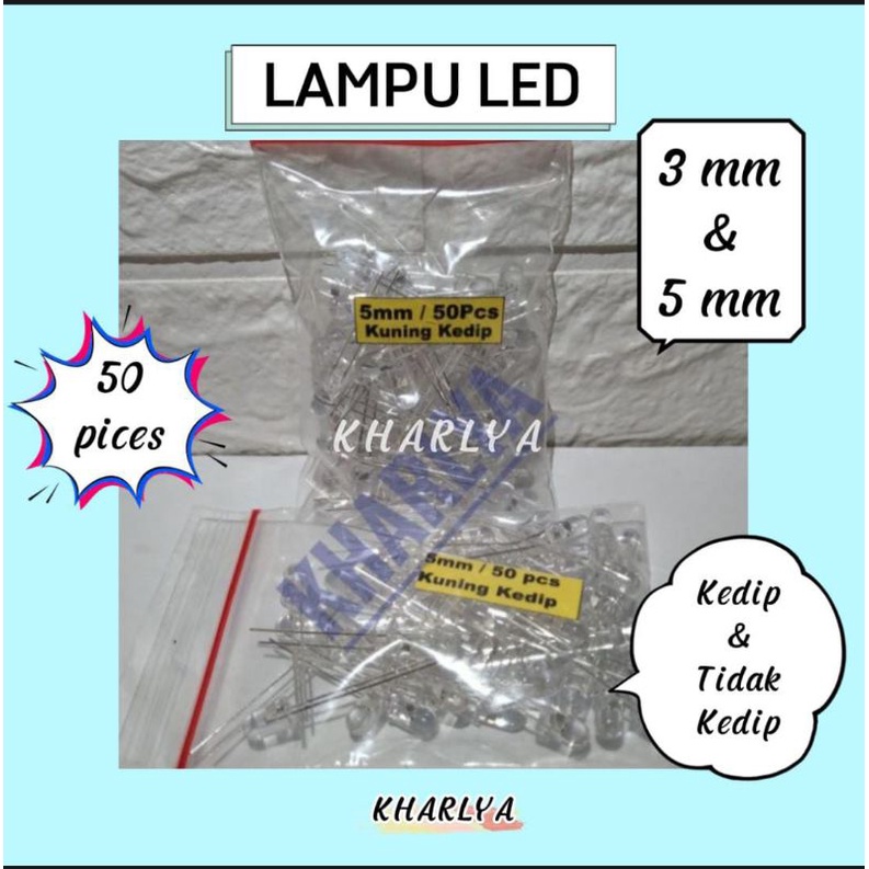 [50PICES]3mm,5mm.3warna.KEDIP/TIDAK KEDIP KUNING,MERAH,HIJAU,BIRU,PUTIH .LAMPU LED PUTIH BENING 5mm