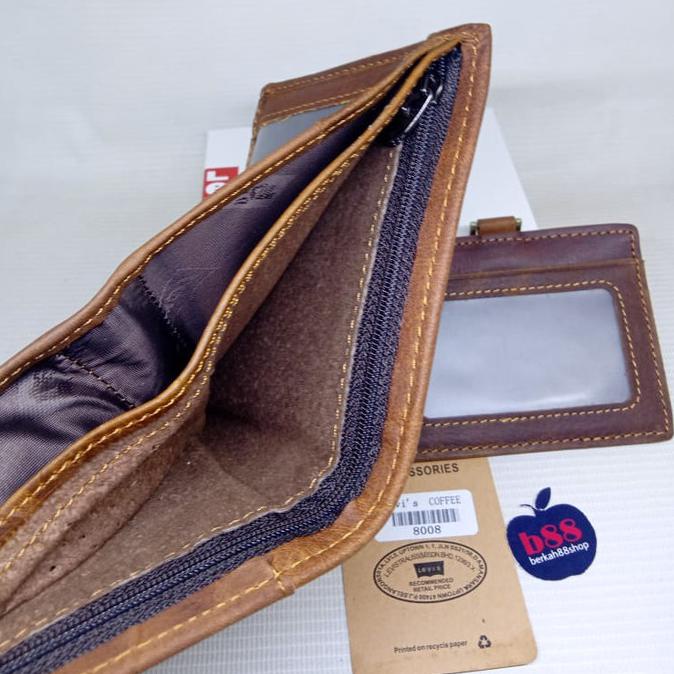 Trendi Dompet Pria Lv 8008 Kulit Asli Brown Bonus Card Holder Terlaris