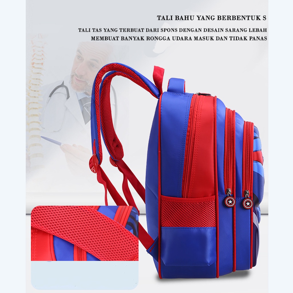 CYS Tas Ransel Sekolah Anak Laki-laki SD Motif Superhero Anti Air Backpack School Bag Import T154