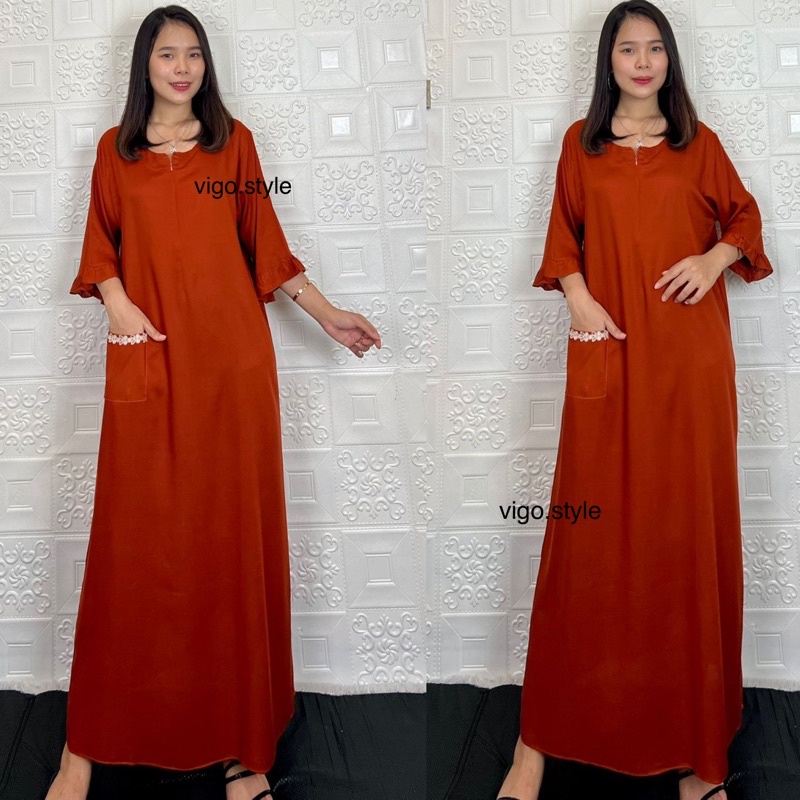 daster tangan 3/4 /tangan 7/8 / busui/panjang viral jumbo /long daster/daster 3/4 /homedress/daster semata kaki/daster gamis-Tk⅞ BATA