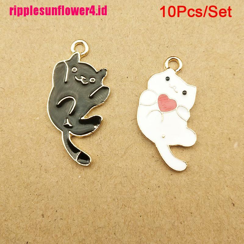 10pcs / set Liontin Enamel Bentuk Hati Kucing Untuk Membuat Perhiasan