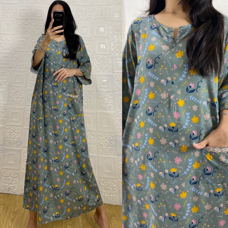 daster tangan 3/4 /tangan 7/8 / busui/panjang viral jumbo /long daster/daster 3/4 /homedress/daster semata kaki/daster gamis-Tk flwr SEMi wardah