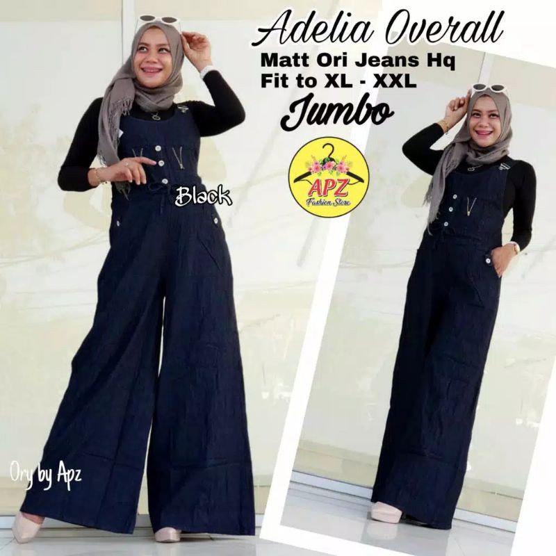 JUMBO LD FIT TO XXL!! ADELIA OVERALL MATT JEANS WASH