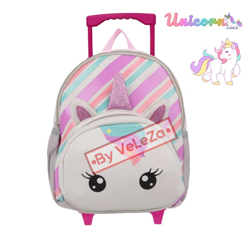 Tas ransel troli anak karakter unicorn gratis paket pinsil botol minum - tas anak - tas ransel anak - tas troli