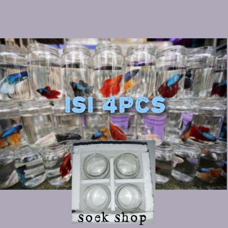 Toples Selai, Toples Kaca ikan Cupang Ikan Hias isi 4, Botol kaca ikan cupang