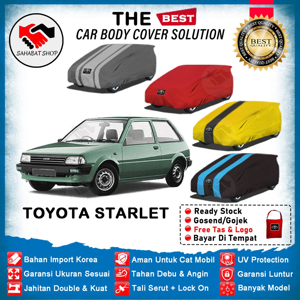 Sahabat Body Cover Mobil Starlet / Sarung Penutup Starlet Kapsul Outdoor 1985 1986 1987 1988 1989 / Tutup Mantel Selimut Mantol Jas Pelindung Kerudung Kelambu Terpal Bungkus Toyota Starlet Waterproof Anti Air Model Biru