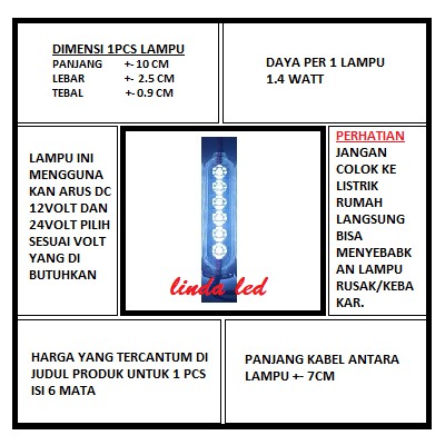 LAMPU LED MODUL STRIP 6MATA 24 VOLT SMD 2835 10425 24VOLT WATERPROOF VARIASI MOTOR MOBIL 6 MATA 24V