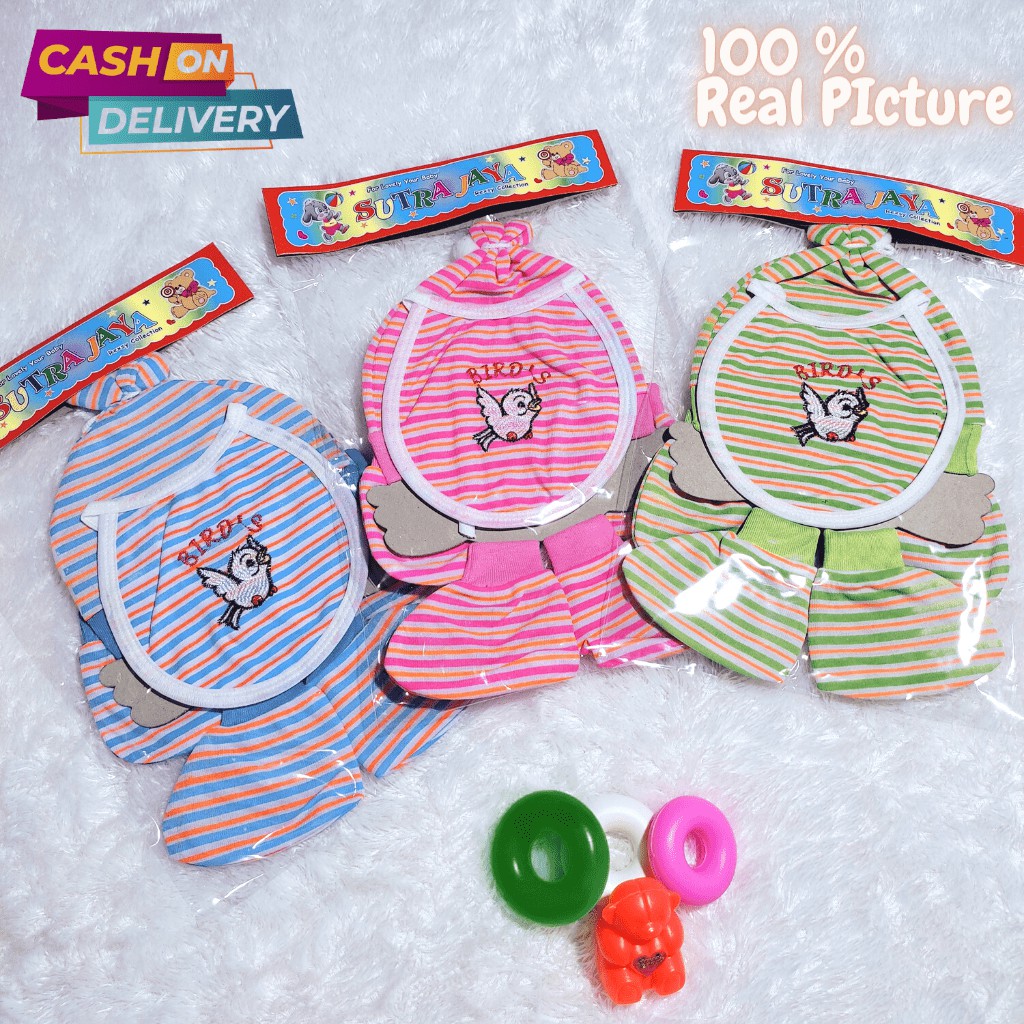 1 Set Kupluk Bayi Sarung Tangan Kaos Kaki &amp; Celemek Bayi Kumplit Meyriana Collection