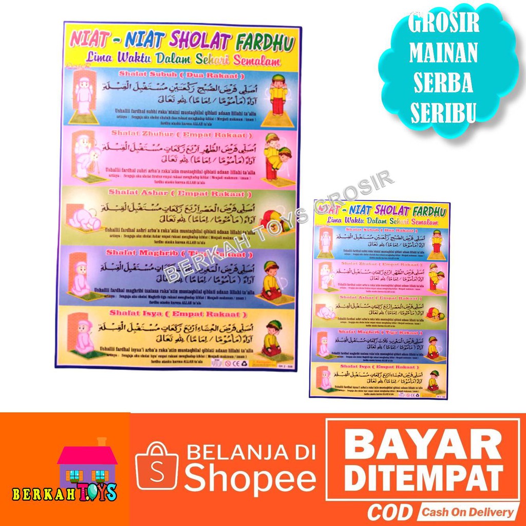 Poster Gambar Edukasi Belajar Anak Balita Bacaan Niat Niat Sholat Fardhu Mengenal Hewan Binatang Ani