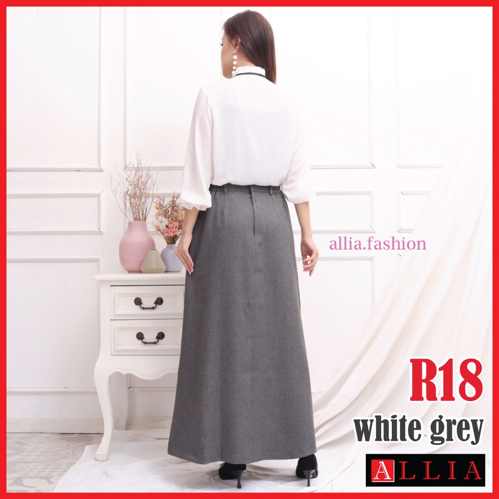 ALLIA R18 - White Grey - Rok A Line Wanita - Rok kerja wanita - Rok Payung - rok premium wanita