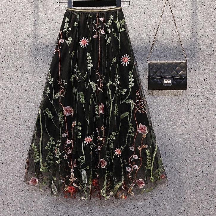 ◘ Rok Tutu 3D Import / Maxi Skirt Motif Bunga Timbul ♥