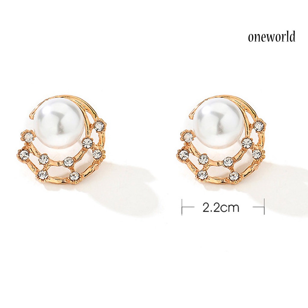 OW@ Fashion Women Rhinestone Faux Pearl Hollow Ear Stud Earrings Jewelry