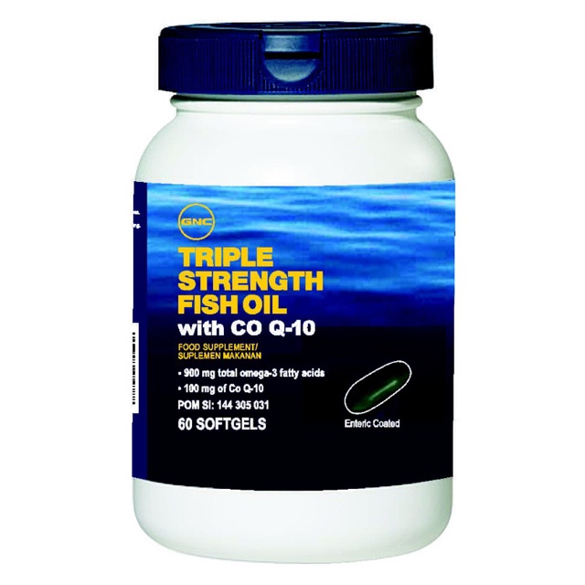 GNC Triple Strength Fish Oil COQ10 60 Softgels Omega 3 LDL Brain Vitamin Vitamin Jantung Otak Anak