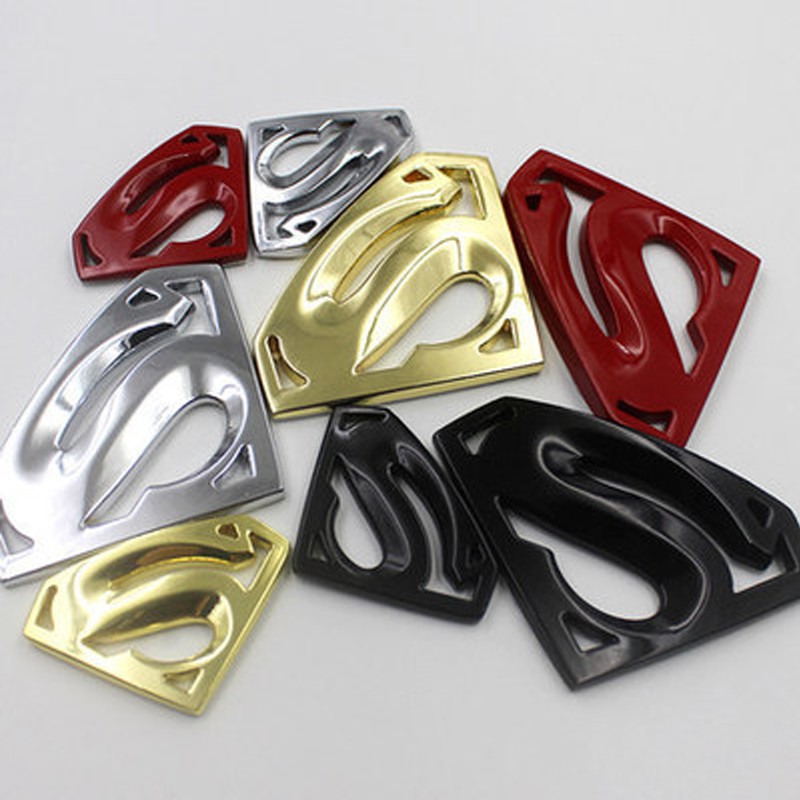 Stiker Emblem / Badge Motif Simbol Superman 3D Bahan Metal Chrome untuk Mobil / Truk