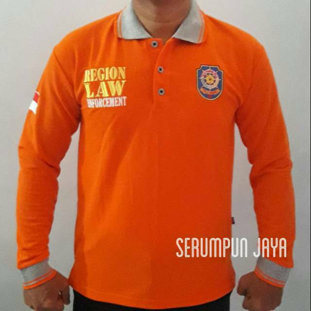 KAOS SATPOL PP ORANGE - KAOS KERAH SATPOL PP ORANGE PANJANG - KAOS SATPOL PP ORANGE FULL BORDIR