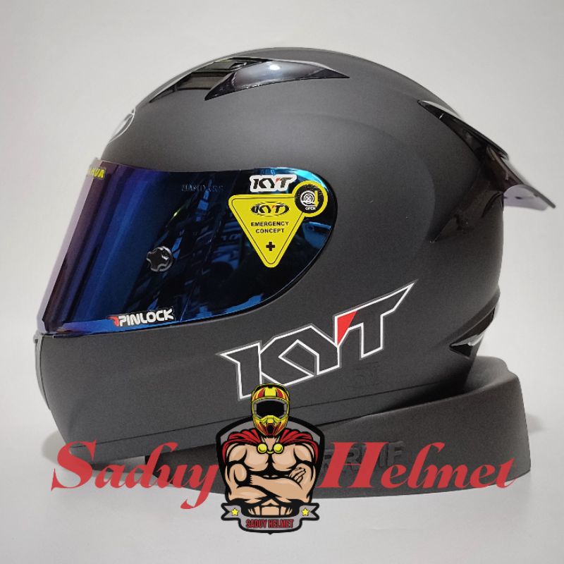 HELM KYT R10 SOLID HITAM DOP - BLACK DOP PAKET GANTENG-2