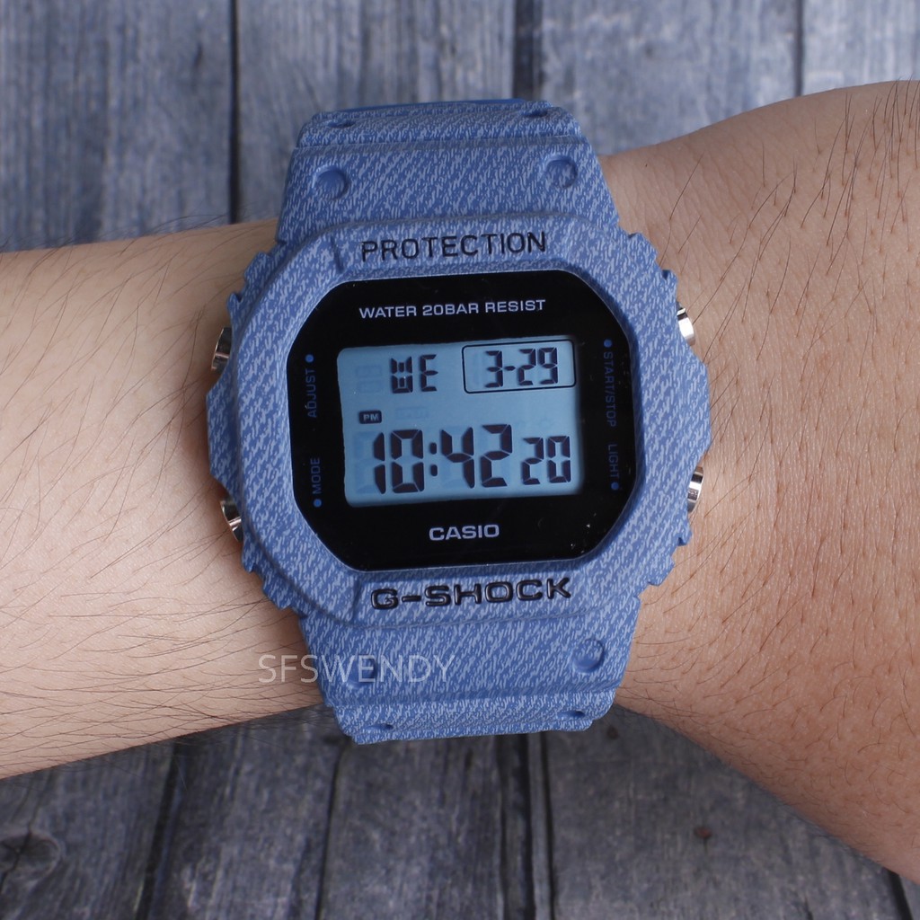 "" JUAL MURAH "" G Shock CASIO DW5600 GLS5600 Kotak Motif Jeans Denim Navy jam tangan digital