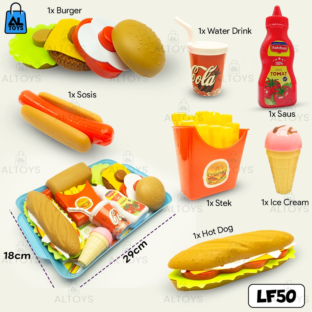 Mainan Nampan Masakan Fast Food Hot Dog / Burger / Kentang Goreng / Ice Cream LF50