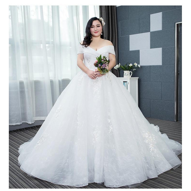 Gaun Pengantin 1803047 Putih Sabrina Ekor Big Size Wedding Gown
