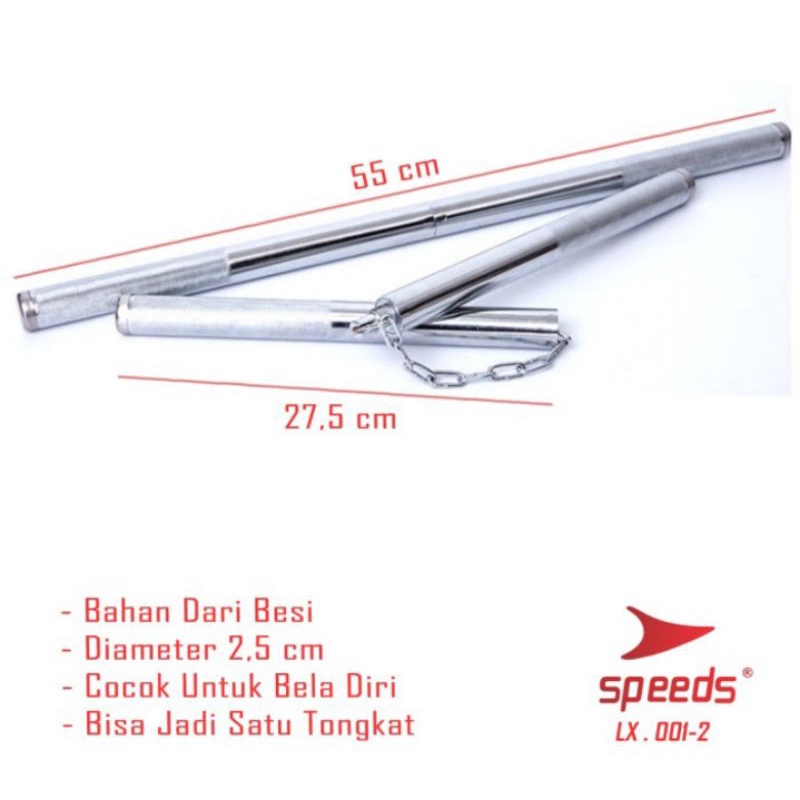 Double Stick Besi Stainless Doble Stik Nunchaku Tongkat Besi Bela Diri Non Kayu Ruyung Bruce Lee