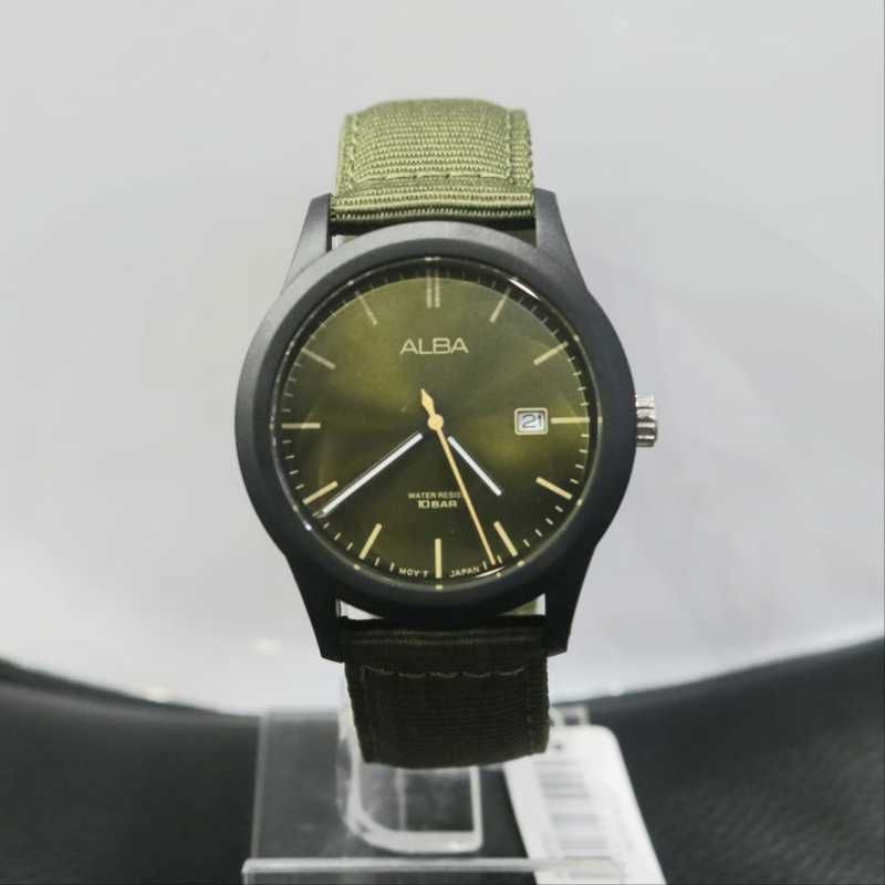 JAM TANGAN PRIA ALBA AS9K57X1 AS9K57 GREEN NYLON ORIGINAL