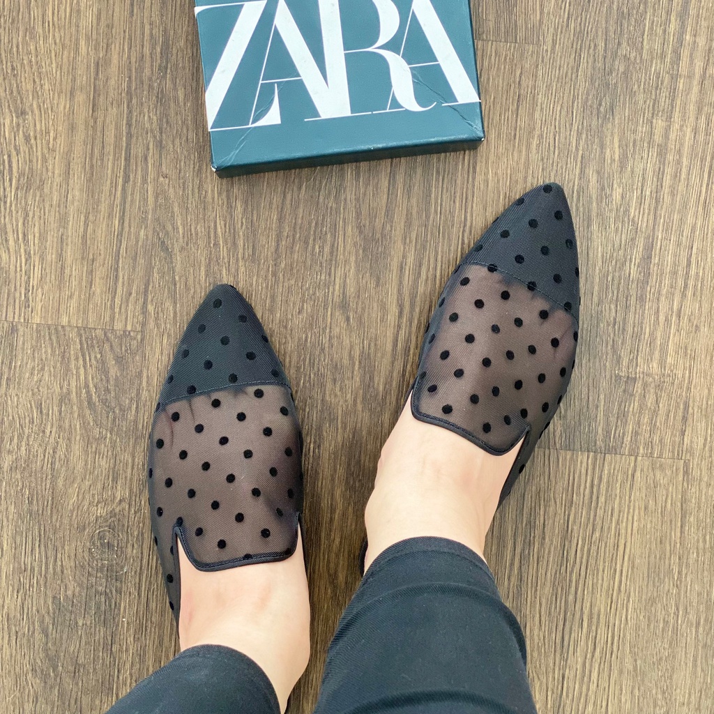 ZR ZARA FLAT SLIP ON POLKADOT MESH MULES SANDALS 01092