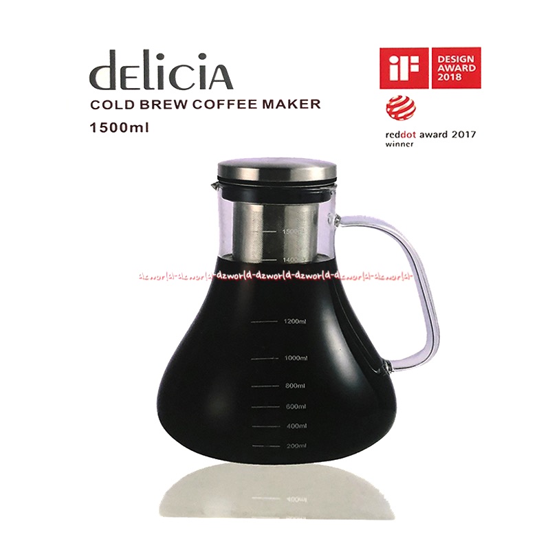 Delicia Cold Brew Coffee Maker 1.5L Glass Kettle Cerek Teko Ceret Pembuat Kopi Panas Dingin Dengan Saringan