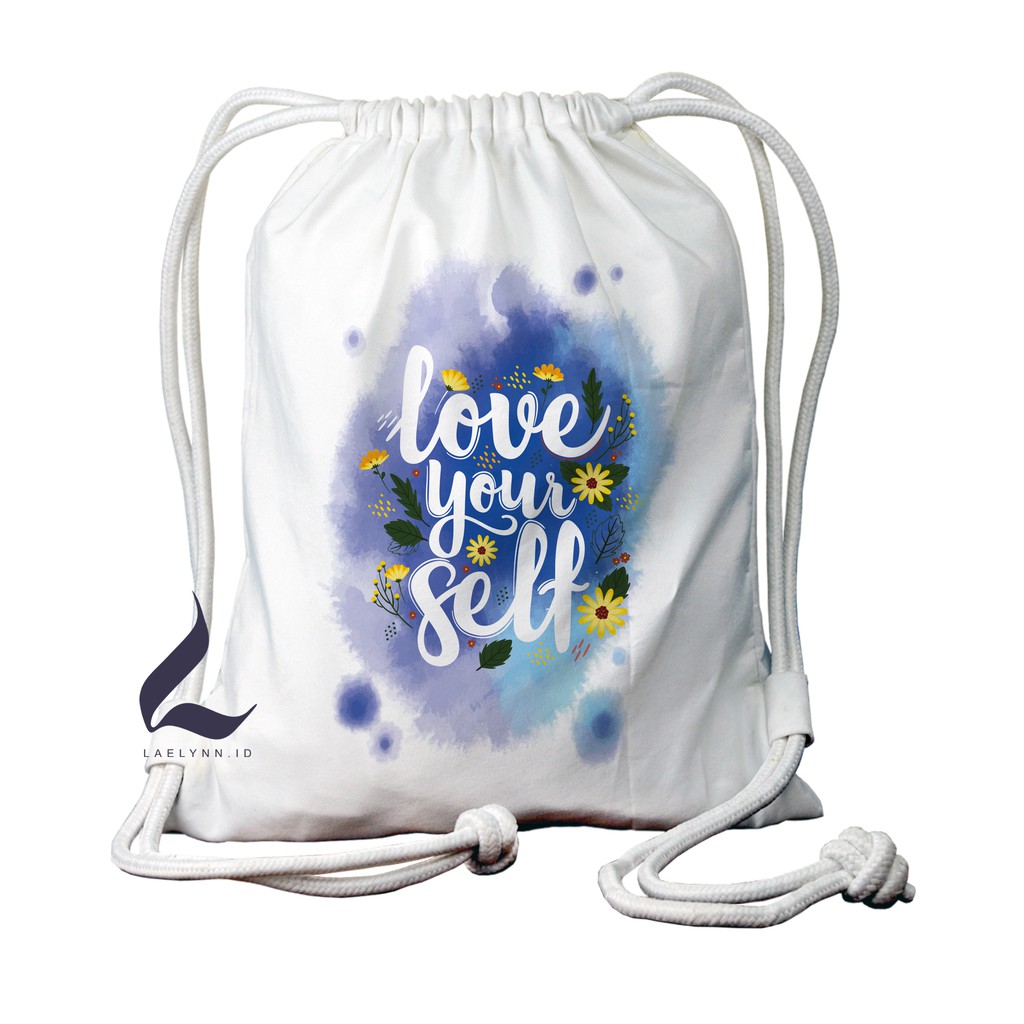 LAELYNN - STRING BAG TAS SERUT KANVAS PREMIUM Motif Typhography Art- TPH0916