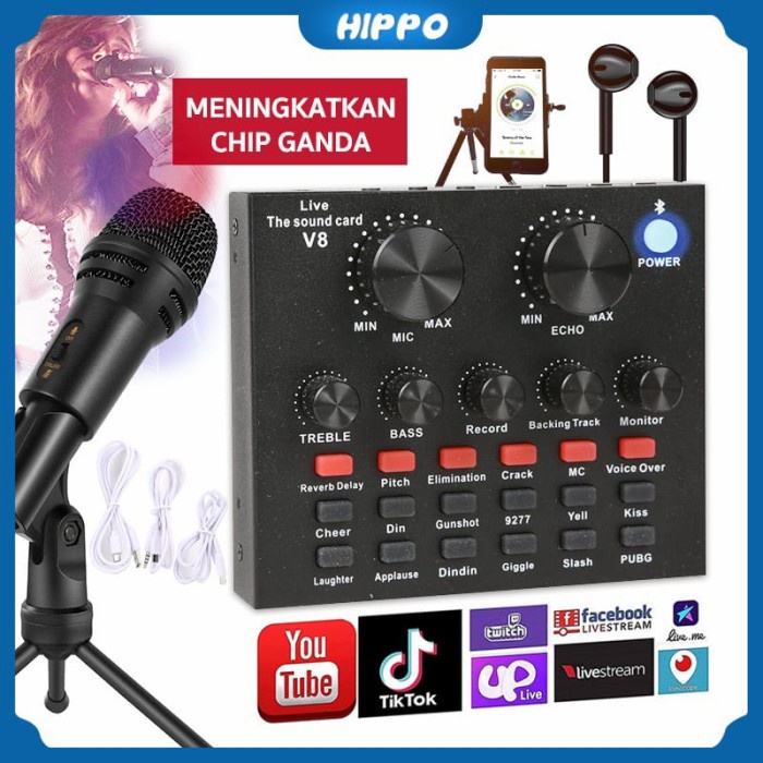 Soundcard V8 Bluetooth Mixer Audio Sound Card Karaoke