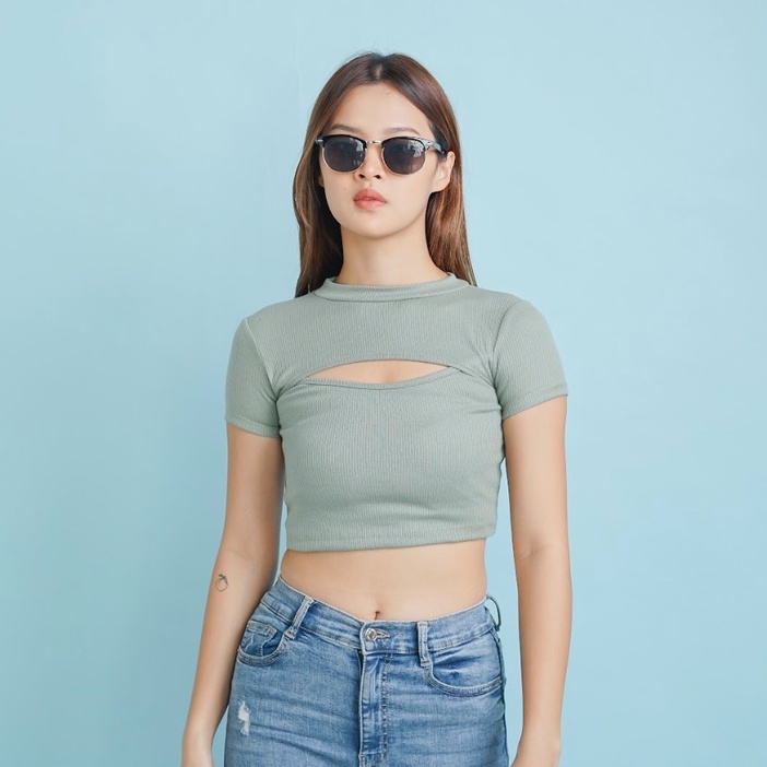 MODAVIE - LUNA CROP TOP Korea Kaos Pendek Wanita Crop Tee Korean