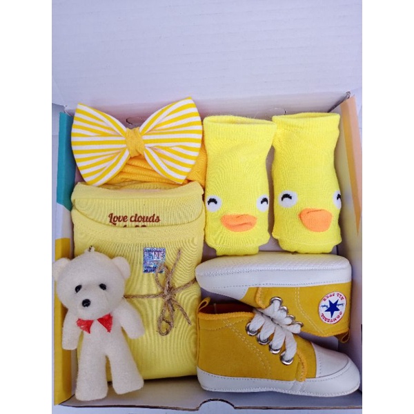 Hampers Bayi Newborn Baby Gift Set Unisex Kado Lahiran Parcel Bayi Laki-laki Perempuan-Premium Kuning Pita