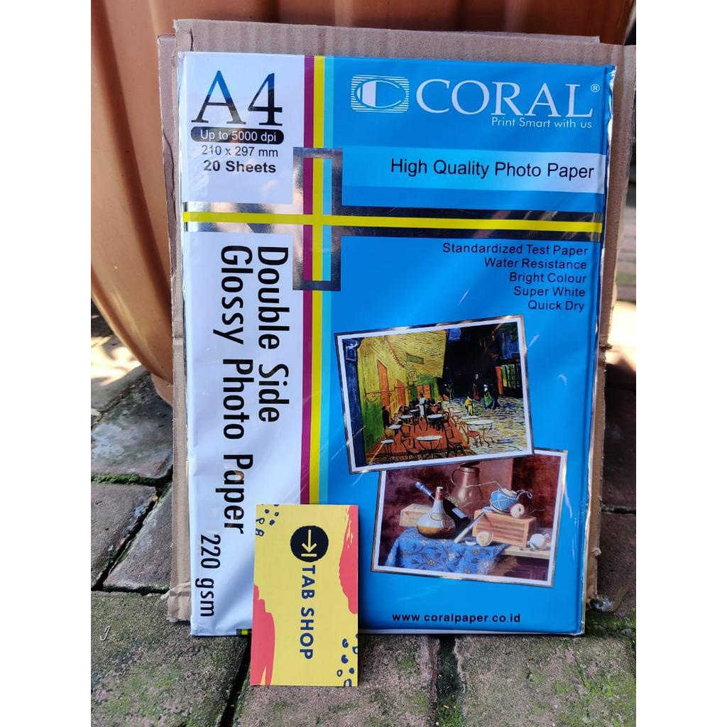 

RB TAB SHOP - CORAL DOUBLE SIDE GLOSSY PHOTO PAPER 220 GSM A4 20 LEMBAR - KERTAS FOTO GLOSSY 2 SISI