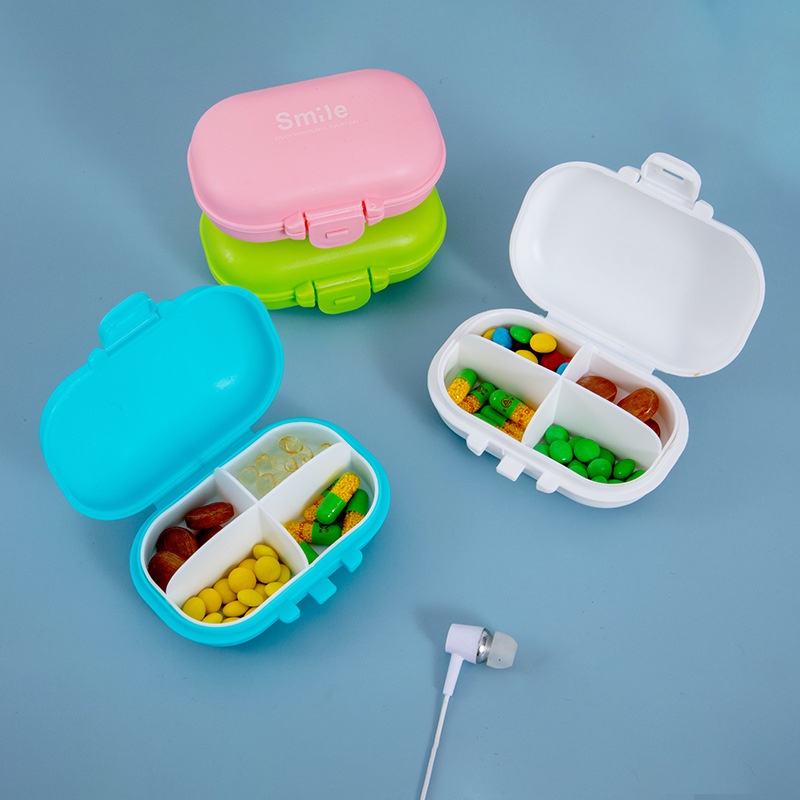 Portable Mini Medicine Cases Macaron Separate Storage Pill Box Plastic Kit Carry-on Four Compartment Storage Box