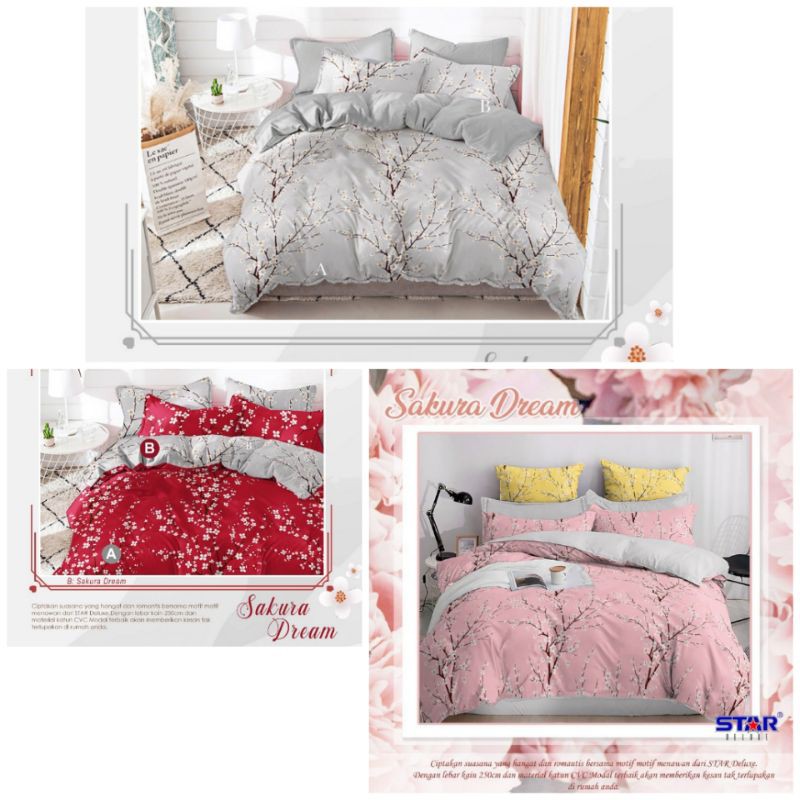 Sprei Anti Geser Sakura Dream Warna Pastel│ Seprei Katun Bahan Katun Star