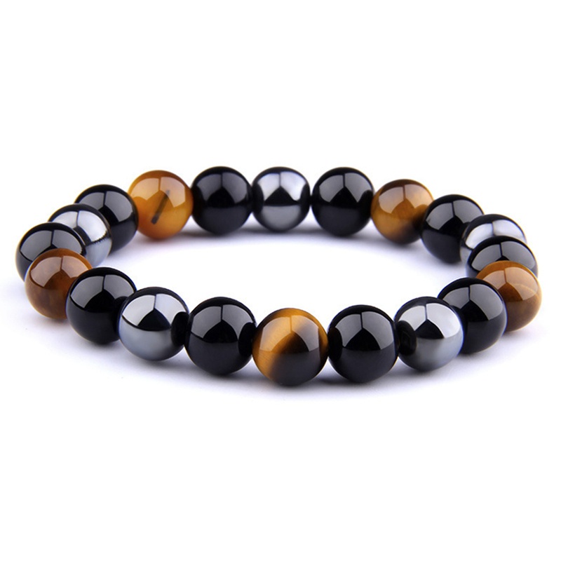 Natural Stone Jewelry Black Obsidian Hematite Tiger Eye Beads Magnetic Therapy Hematite Anti-Fatigue Slimming Stretch Bracelet Bracelets Women &amp; Men For Magnetic Health Protection 8 10MM