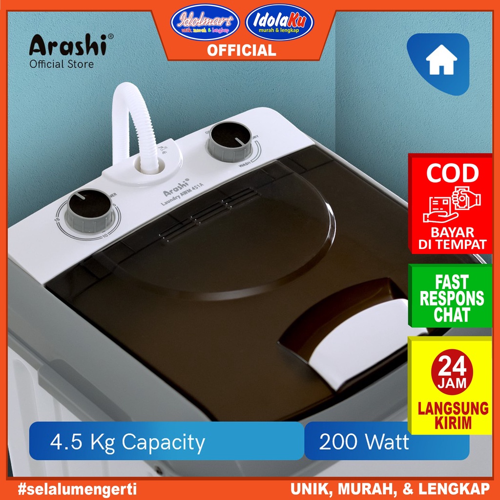 IDOLMART Arashi Mesin Cuci Portable AWM 451A / Mesin Cuci Arashi AWM 451A / Mesin Cuci Mini Portable 4.5Kg