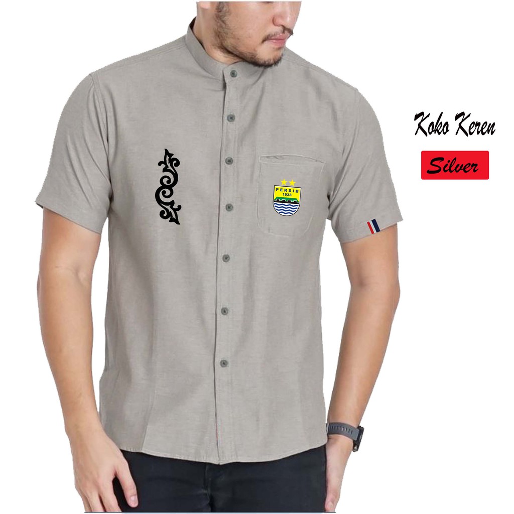 Kemeja koko pria logo persib baju koko muslimin pria motif batik Pake Kancing PDL