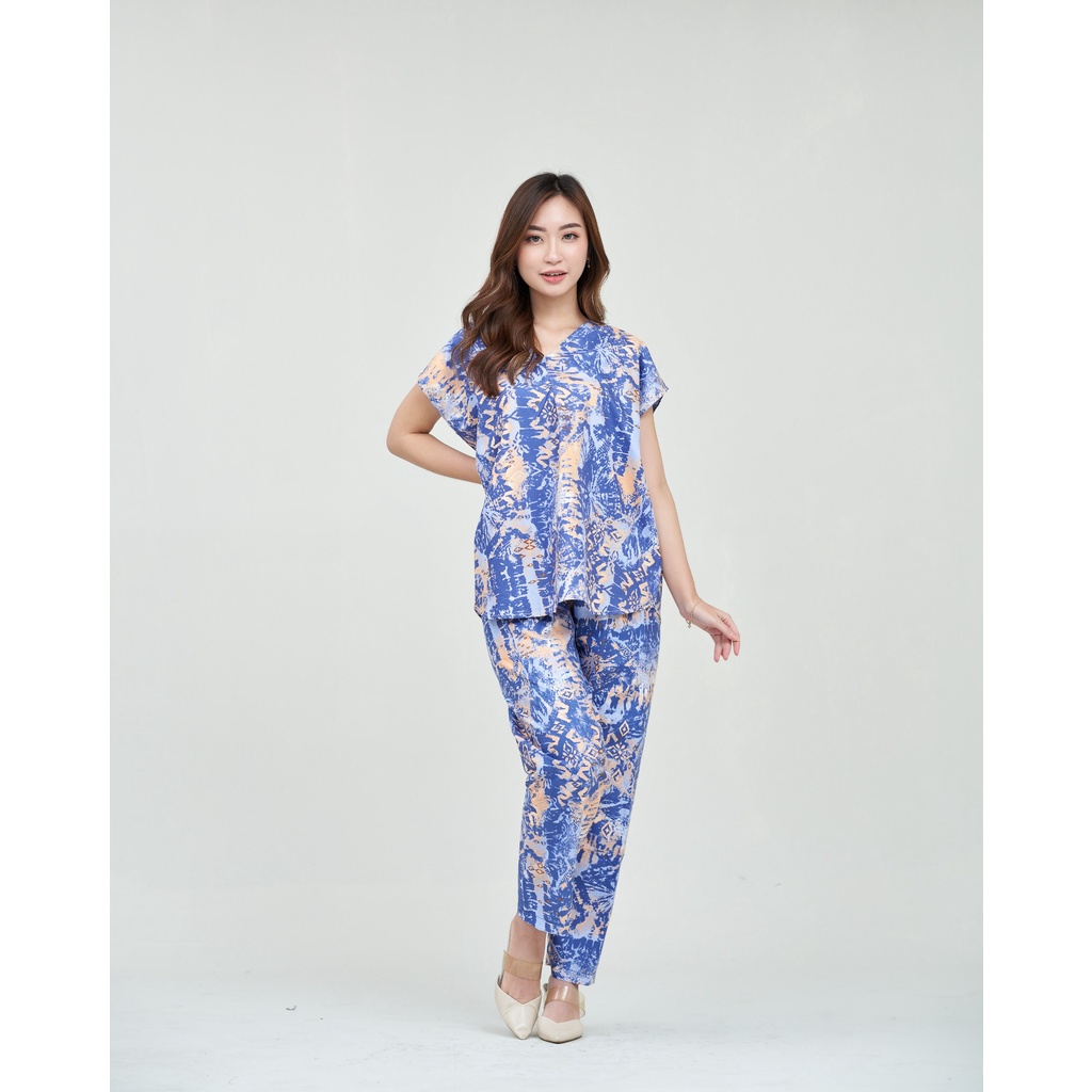 IZANY Piyama One set  Korean allsize Celana Panjang / Set Cel / Daily Set-KOREAN TDY BATIKNAVY