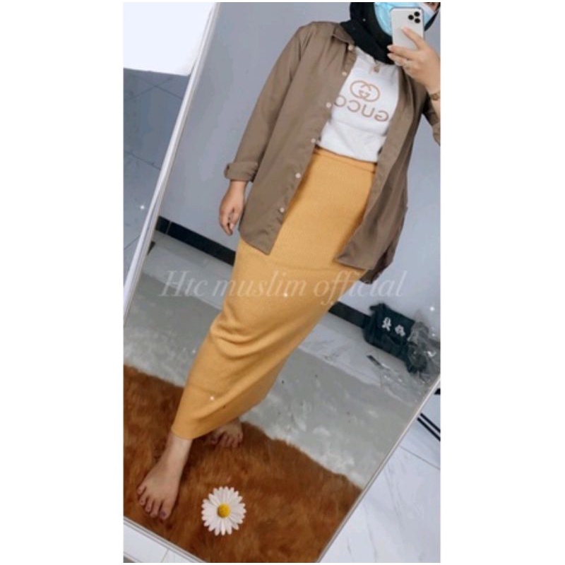 ROK RAJUT SPAN KNIT/ROK PANJANG-Mustard