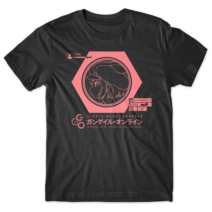 Kaos Anime LLENN Status T-shirt Anime Sword Art Online GGO