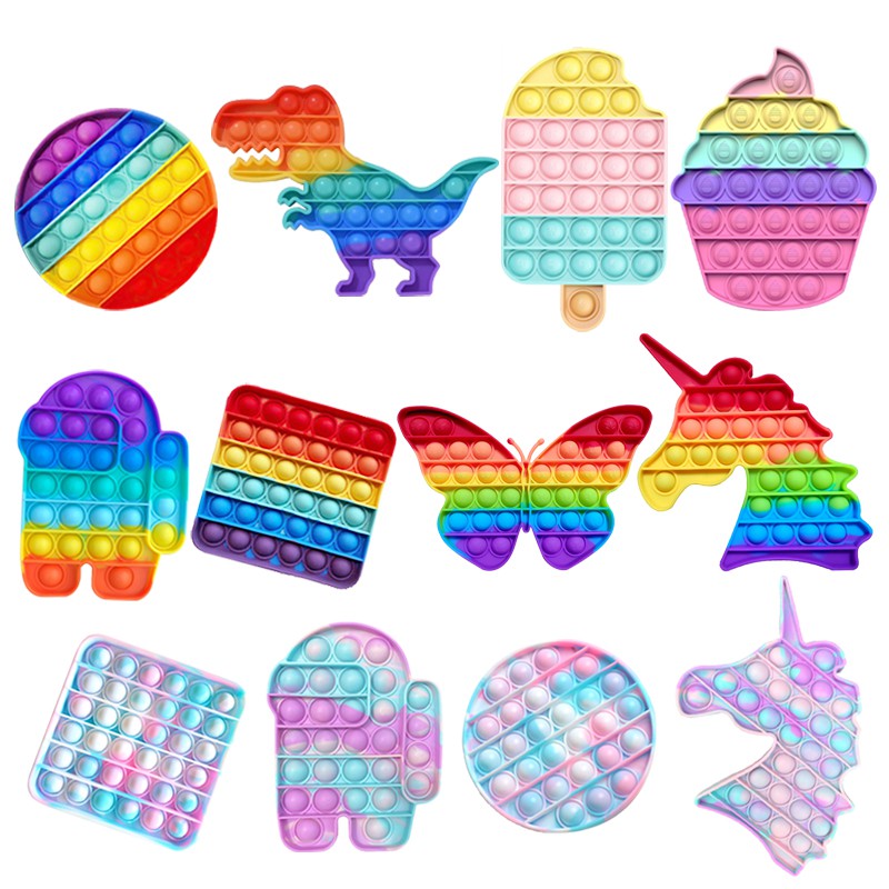 Foxmind Push Pop it unicorn murah rainbow Fidget Toy Bubble Sensory Special Needs Silent Classroom Anxiety Relief Stress Toys