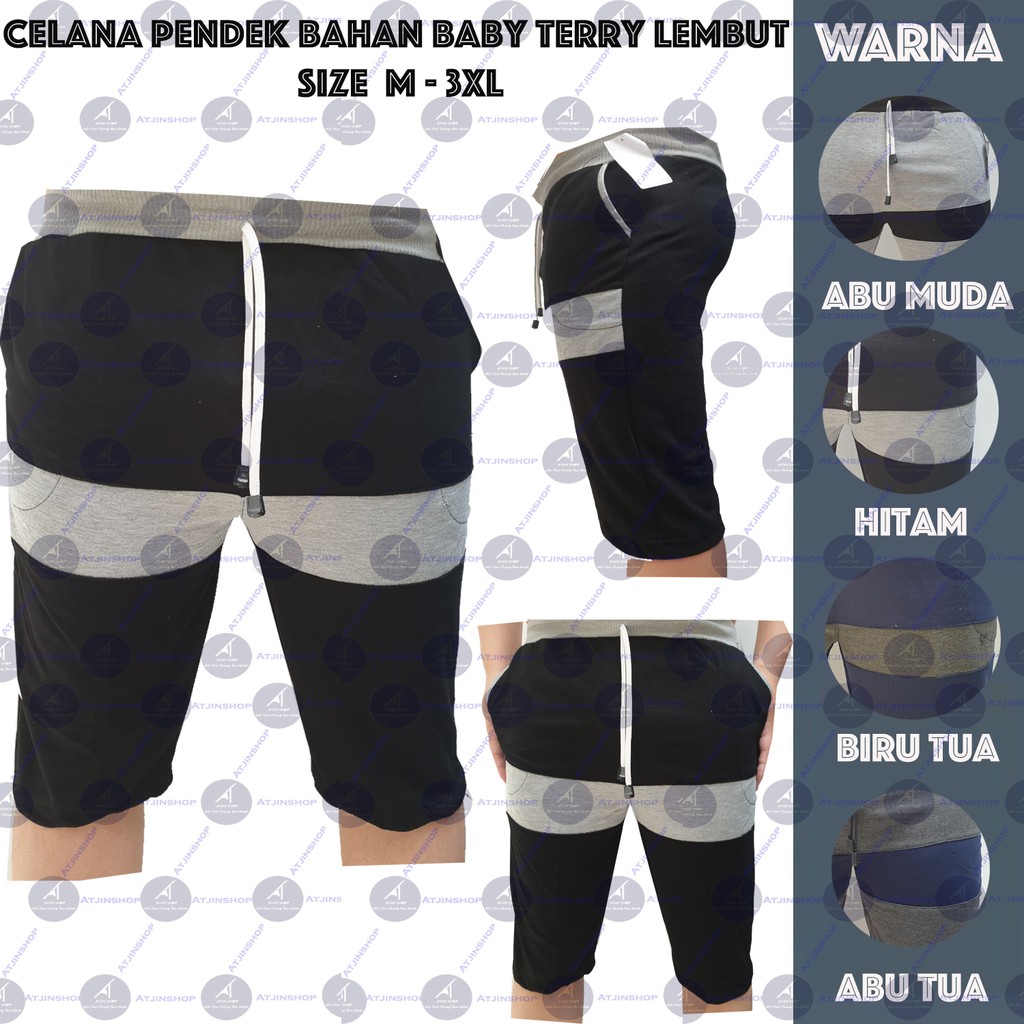 Atjin-Celana Pendek Pria Kombinasi Warna Bahan Baby Terry