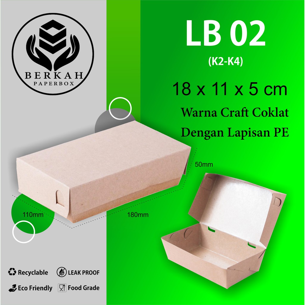 Paper Lunch Box Large Tebal 325 Gsm (LB2K4-18X11X5 Cm)