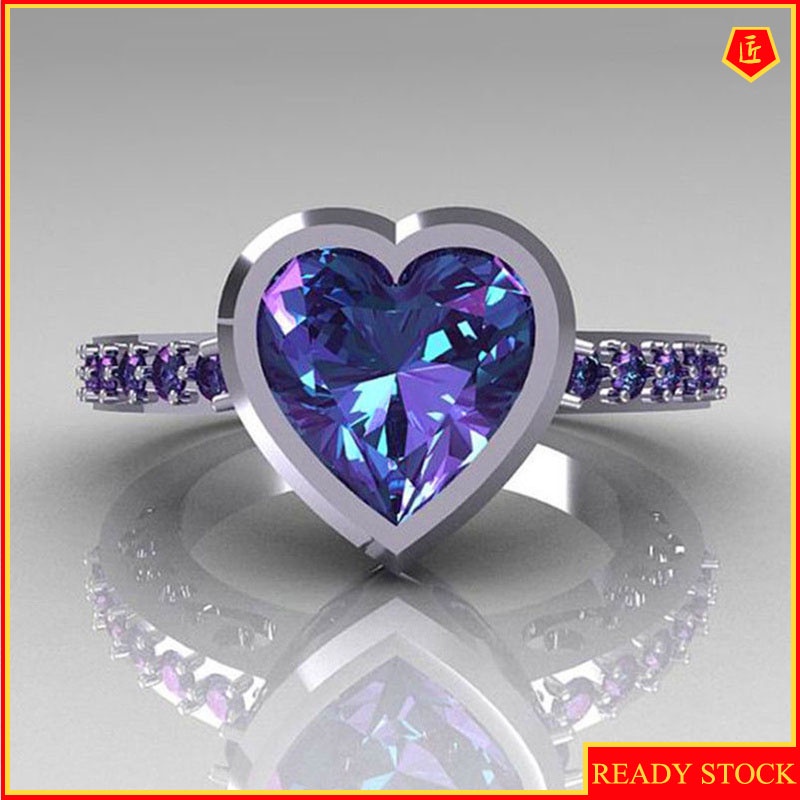 [Ready Stock]Amethyst Heart-Shaped Moissanite Ring Stylish and Elegant