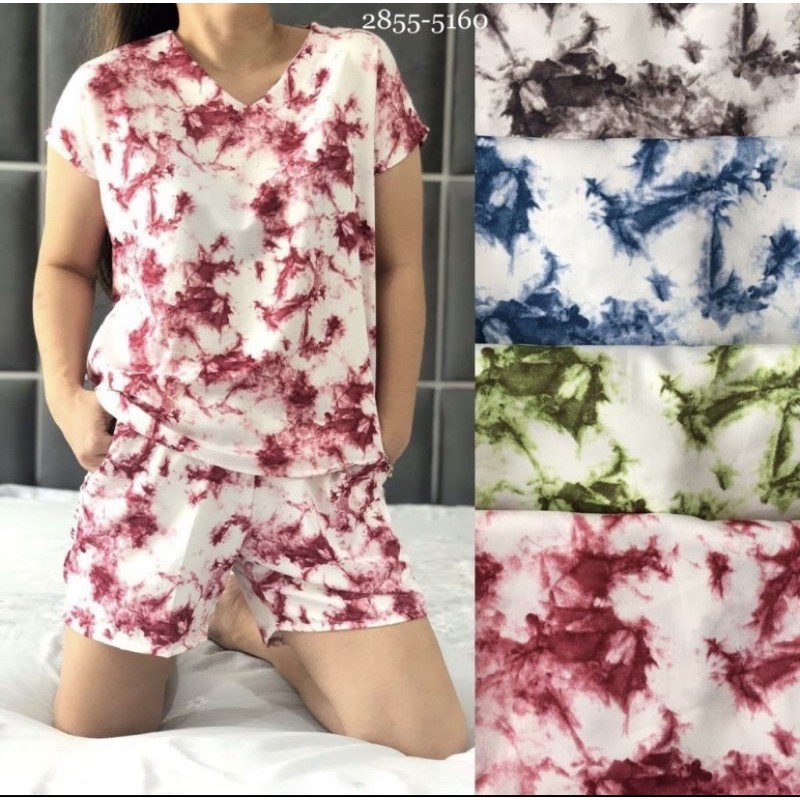 setelan tidur wanita motip bali bercak tie dye