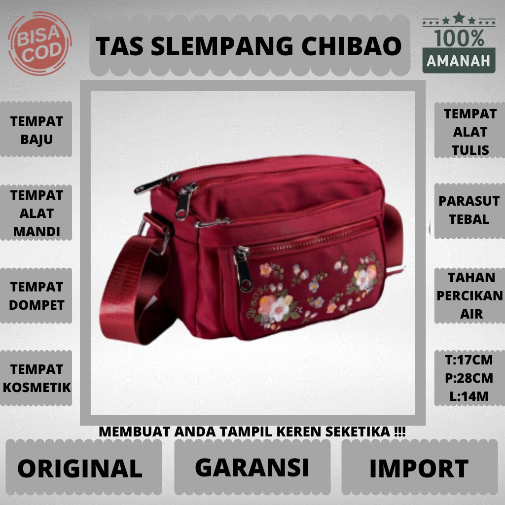 Tas Wanita Chibao 1605 Slempang Tenteng Jinjing Parasut Motif Bunga Bordir Import