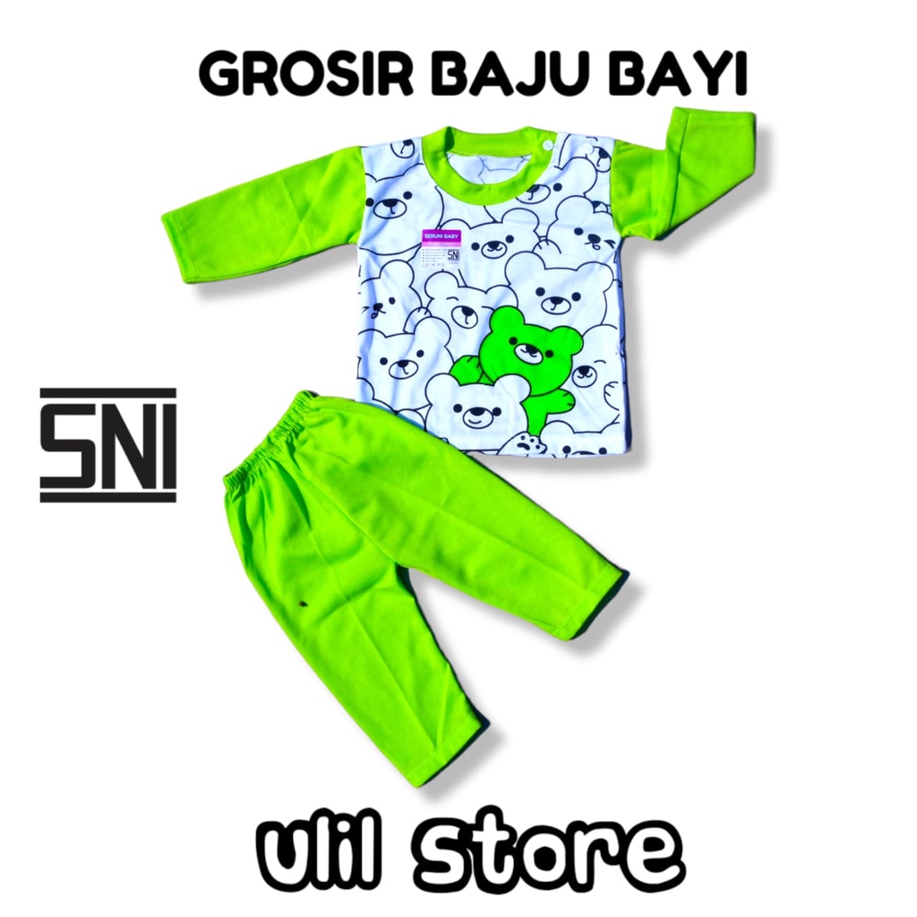 Setelan Baju Panjang SNI Kancing Pundak Seruni Baby Usia 3-15 Bulan Motif Doodle Bear