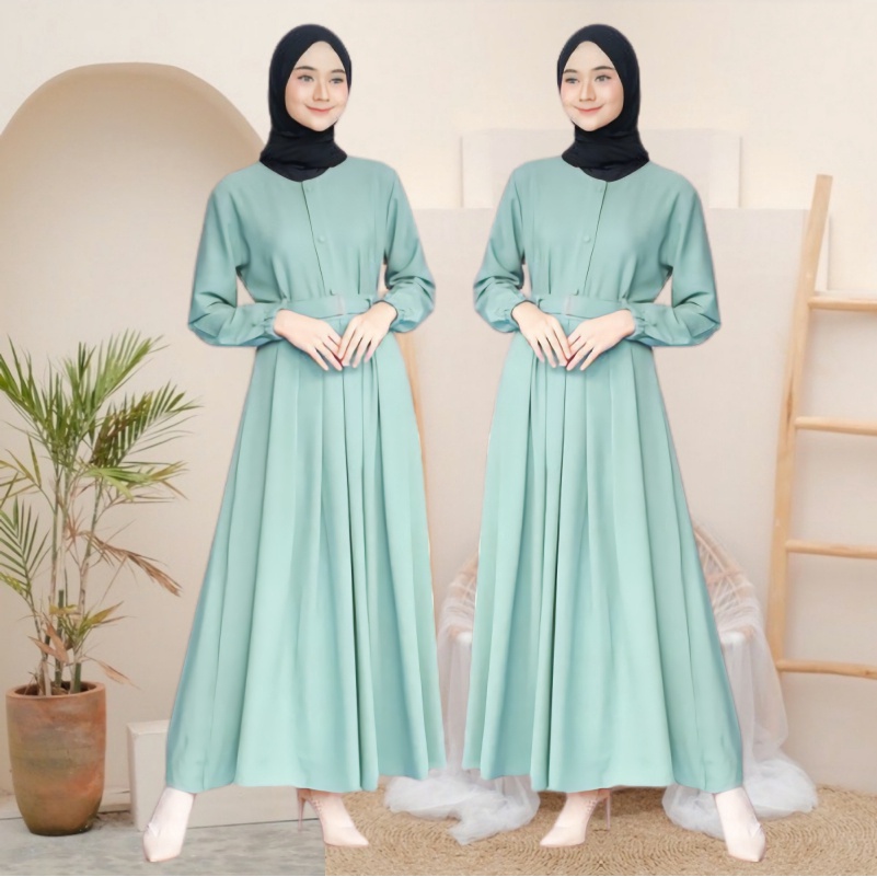 Baju Gamis Polos Premium /Gamis Hitam Remaja Wanita Murah All Size Terbaru-WARDAH + BELT
