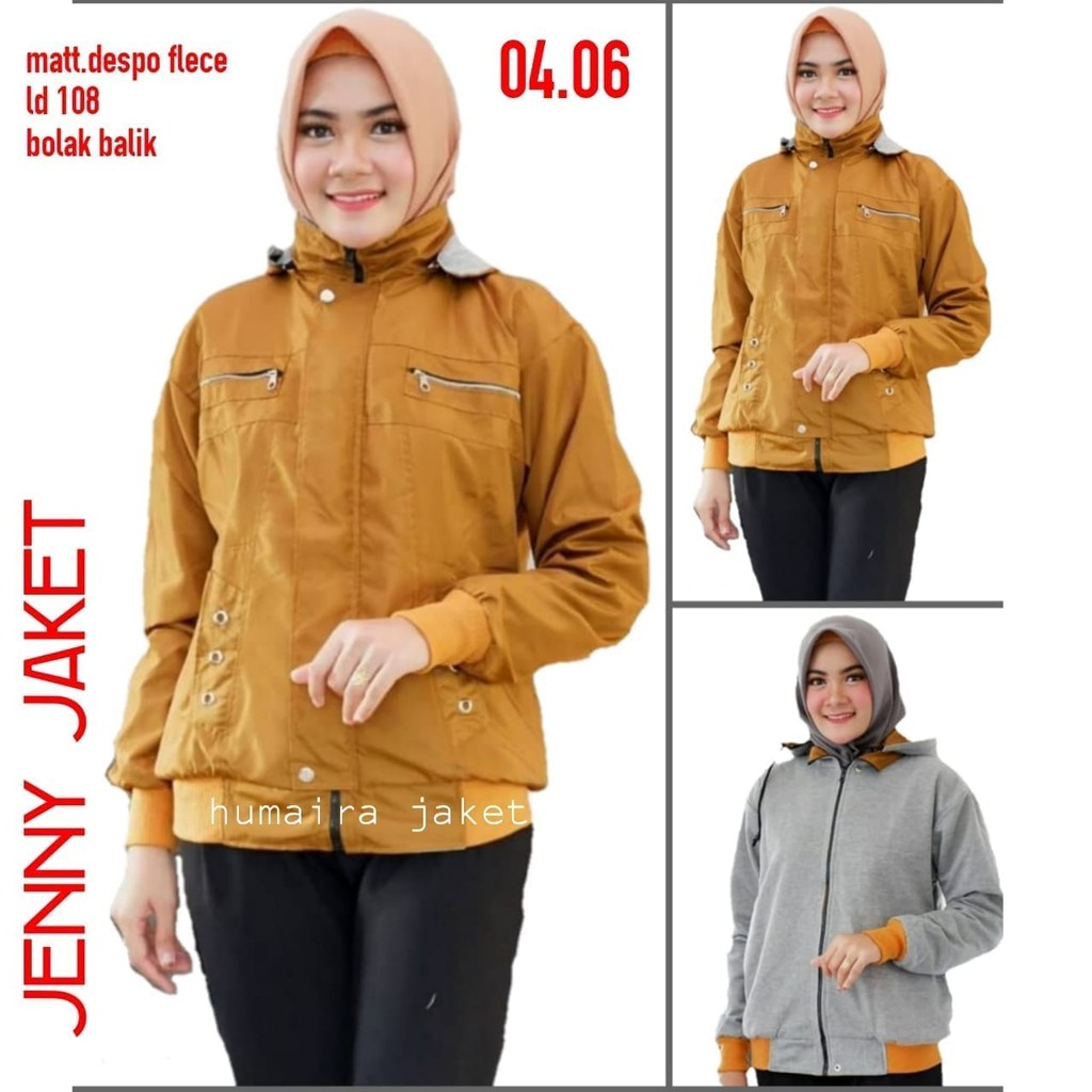 jenny jaket wanita bolak balik parasut despo fleece original premium