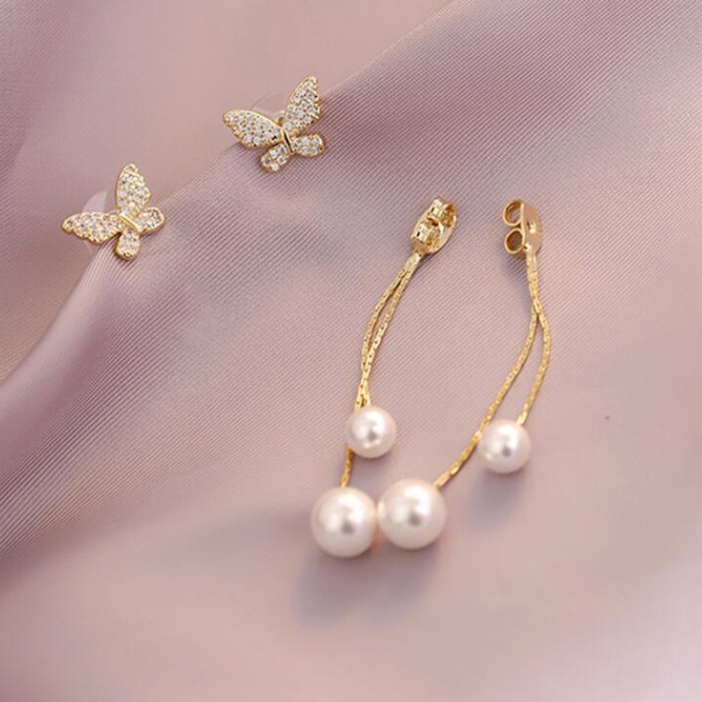 Hu Hu Hu Hu Hu Alat Bantu Pasang Kacamata♡ 1 Pasang Anting Tusuk Gantung Wanita Desain Kupu-Kupu Hias Mutiara Imitasi Untuk Banquet